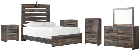 Drystan Full Panel Bed with Mirrored Dresser, Chest and 2 Nightstands