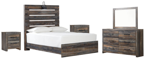 Drystan Full Panel Bed with Mirrored Dresser and 2 Nightstands