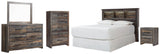 Drystan Queen/Full Bookcase Headboard Bed with Mirrored Dresser, Chest and Nightstand