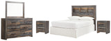 Drystan Full Bookcase Headboard Bed with Mirrored Dresser and 2 Nightstands