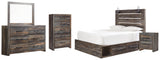 Drystan Queen Panel Bed with 4 Storage Drawers with Mirrored Dresser, Chest and Nightstand