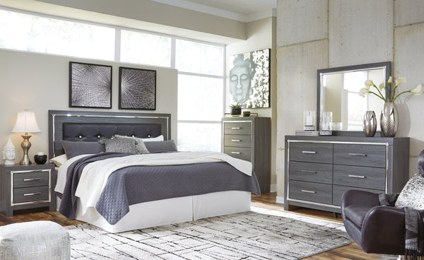 Lodanna King/California King Upholstered Panel Headboard Bed with Mirrored Dresser and Chest