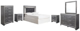 Lodanna Full Upholstered Panel Headboard Bed with Mirrored Dresser, Chest and 2 Nightstands