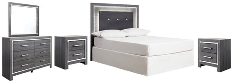 Lodanna Full Upholstered Panel Headboard Bed with Mirrored Dresser and 2 Nightstands