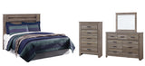 Zelen Queen/Full Panel Headboard Bed with Mirrored Dresser and Chest