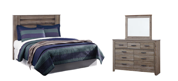 Zelen Queen/Full Panel Headboard Bed with Mirrored Dresser