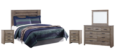 Zelen King/California King Panel Headboard Bed with Mirrored Dresser and 2 Nightstands