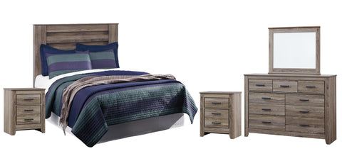 Zelen Full Panel Headboard Bed with Mirrored Dresser and 2 Nightstands