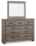 Zelen Queen/Full Panel Headboard Bed with Mirrored Dresser and Chest