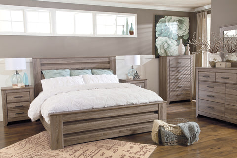 Zelen King/California King Panel Headboard Bed with Mirrored Dresser and Chest