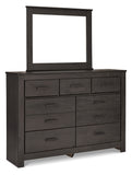 Brinxton Queen/Full Panel Headboard Bed with Mirrored Dresser, Chest and 2 Nightstands