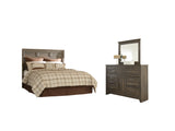 Juararo Queen Panel Headboard Bed with Mirrored Dresser