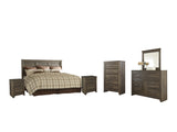 Juararo King/California King Panel Headboard Bed with Mirrored Dresser, Chest and 2 Nightstands