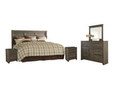 Juararo King/California King Panel Headboard Bed with Mirrored Dresser and 2 Nightstands