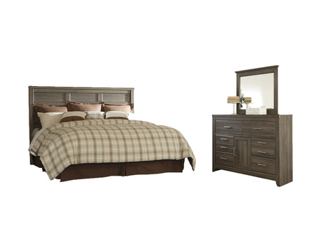 Juararo King/California King Panel Headboard Bed with Mirrored Dresser