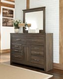 Juararo King/California King Panel Headboard Bed with Mirrored Dresser, Chest and 2 Nightstands