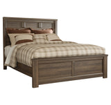 Juararo California King Panel Bed with Mirrored Dresser, Chest and Nightstand