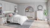 Altyra Queen Panel Headboard Bed with Mirrored Dresser, Chest and 2 Nightstands