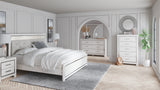 Altyra King Panel Headboard Bed with Mirrored Dresser, Chest and 2 Nightstands