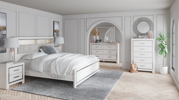 Altyra King Panel Bookcase Bed with Mirrored Dresser and Chest