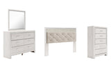 Altyra King Panel Headboard Bed with Mirrored Dresser and Chest