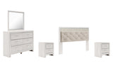 Altyra King Panel Headboard Bed with Mirrored Dresser and 2 Nightstands