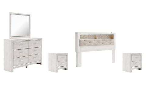 Altyra King Bookcase Headboard Bed with Mirrored Dresser and 2 Nightstands