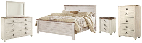 Willowton King Panel Bed with Mirrored Dresser, Chest and Nightstand