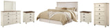 Willowton King/California King Panel Headboard Bed with Mirrored Dresser, Chest and 2 Nightstands