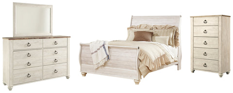 Willowton Queen Sleigh Bed with Mirrored Dresser and Chest