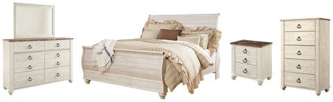 Willowton King Sleigh Bed with Mirrored Dresser, Chest and Nightstand