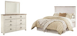 Willowton Queen/Full Panel Headboard Bed with Mirrored Dresser