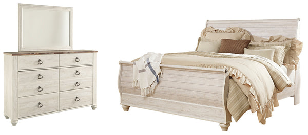 Willowton King Sleigh Bed with Mirrored Dresser