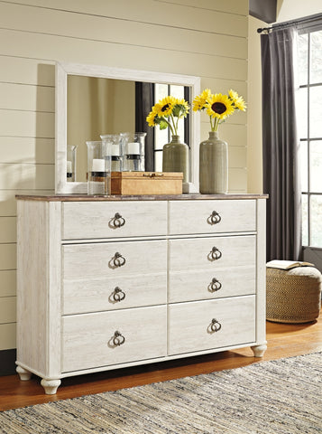 Willowton Queen Panel Bed with Mirrored Dresser and Chest