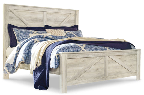 Bellaby King Crossbuck Panel Bed with Mirrored Dresser and 2 Nightstands