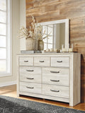 Bellaby Queen Crossbuck Panel Bed with Mirrored Dresser and Chest