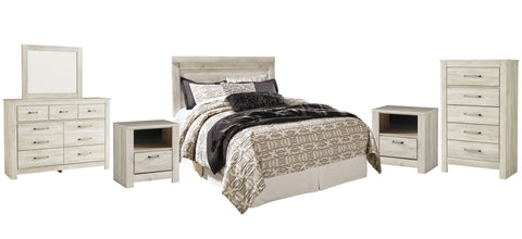 Bellaby Queen Panel Headboard Bed with Mirrored Dresser, Chest and 2 Nightstands