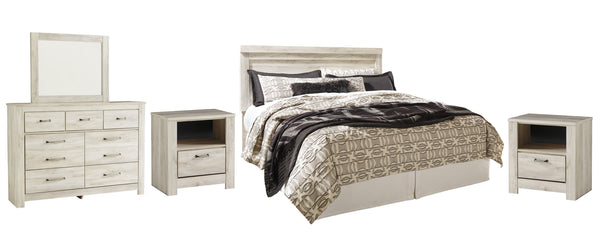 Bellaby King Panel Headboard Bed with Mirrored Dresser and 2 Nightstands