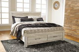 Bellaby King Platform Bed with 2 Storage Drawers with Mirrored Dresser and Chest