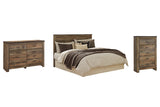 Trinell Queen Panel Headboard Bed with Mirrored Dresser and Chest