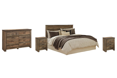 Trinell King/California King Panel Headboard Bed with Mirrored Dresser and 2 Nightstands