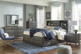 Caitbrook Queen Storage Bed with 8 Storage Drawers with Mirrored Dresser and 2 Nightstands