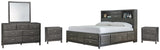 Caitbrook Queen Storage Bed with 8 Storage Drawers with Mirrored Dresser and 2 Nightstands