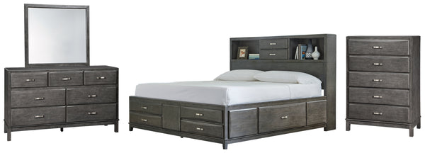 Caitbrook California King Storage Bed with 8 Storage Drawers with Mirrored Dresser and Chest