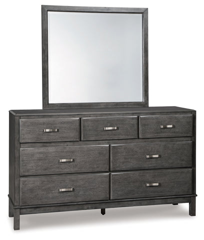 Caitbrook King Storage Bed with 8 Storage Drawers with Mirrored Dresser and Chest