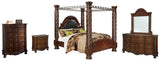 North Shore King Poster Bed with Canopy with Mirrored Dresser, Chest and Nightstand