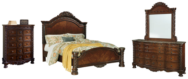 North Shore Queen Panel Bed with Mirrored Dresser and Chest