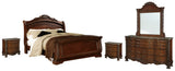 North Shore California King Sleigh Bed with Mirrored Dresser and 2 Nightstands