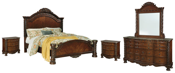 North Shore King Panel Bed with Mirrored Dresser and 2 Nightstands