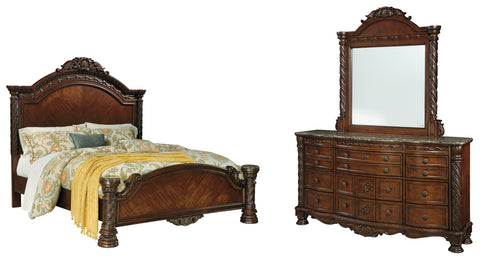 North Shore King Panel Bed with Mirrored Dresser